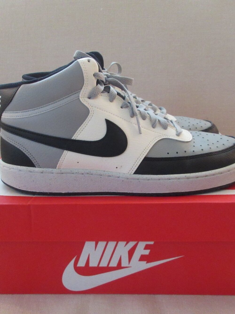 New In Box Men's Nike Court Vision Mid Next Nature Shoes In Grey/Sail/Black